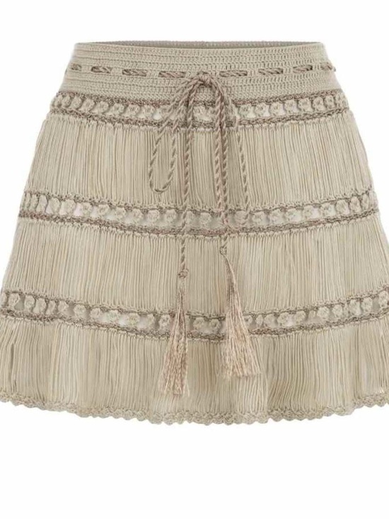 My Beachy Side Dresses & Skirts - Crochet Tassel Mini Skirt - Beige